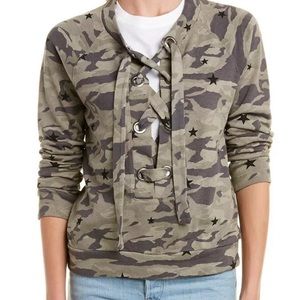 Monrow camp/green with stars lace up sweatshirt